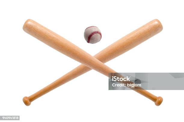 Closeup Of Baseball Bat And Ball On White Background Stock Photo - Download Image Now