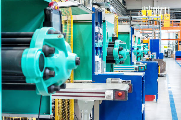 Powerful molding machinery in factory