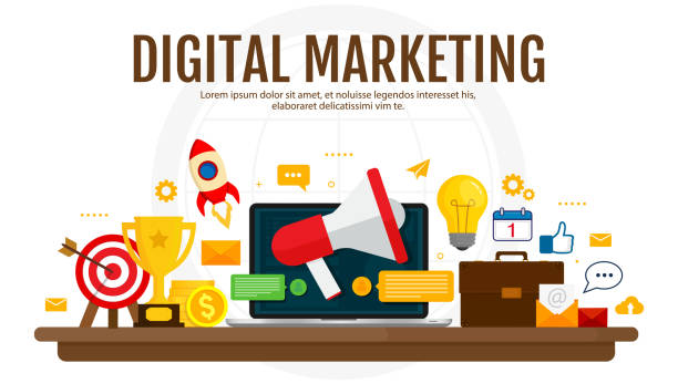 istock Digital marketing and digital advertising concept. Media promotion, social network, SEO. Isolated flat illustration on white background. 940966874