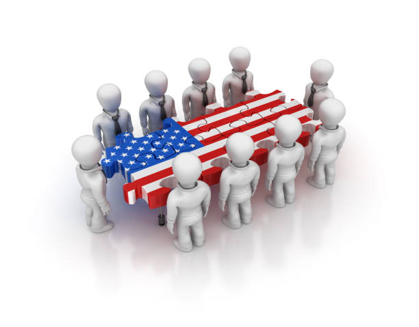 istock Business Teamwork with USA Flag Puzzle Table - 3D Rendering 940967868