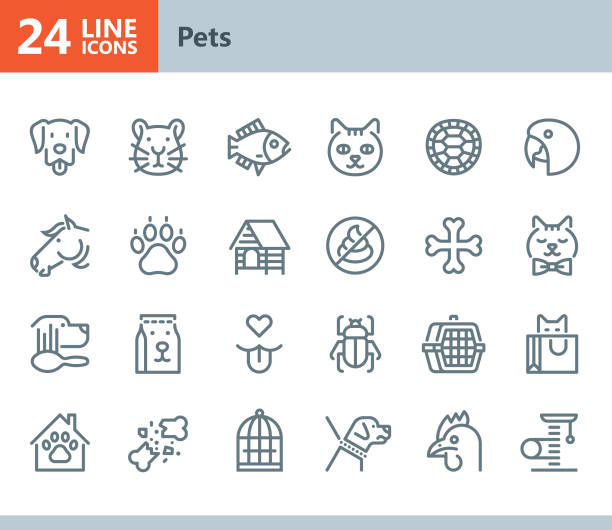 ilustraciones, imágenes clip art, dibujos animados e iconos de stock de mascotas - línea de iconos de vector - dog paw print paw pets