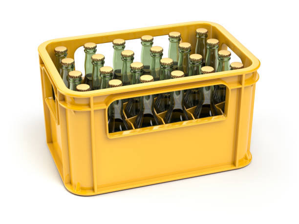 Crate Full Of Beer Bottles Isolated On White Background Stock