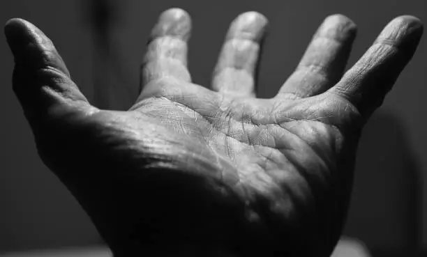 Detail of a persons hand in black and white, the palm of my hand