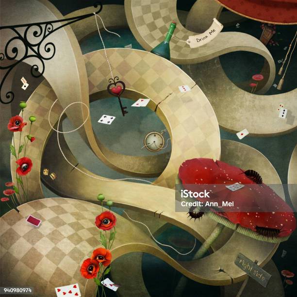 Fantastic Illustration Wonderland Stock Illustration - Download Image Now - Alice in Wonderland - Fictional Character, Maze, Ethereal