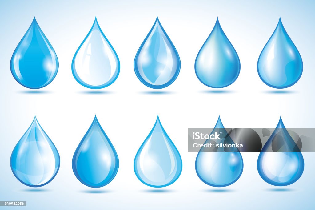 Ensemble de gouttes d’eau différentes isolées - clipart vectoriel de Goutte - État liquide libre de droits
