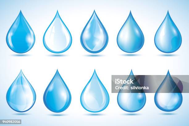 Set Of Different Water Drops Isolated Stock Illustration - Download Image Now - Drop, Water, Falling
