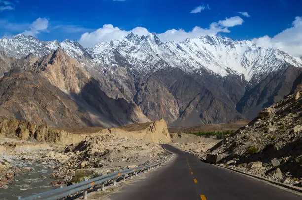 Photo of Karakoram Highway with mountain in background