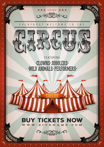 ilustraciones, imágenes clip art, dibujos animados e iconos de stock de fondo vintage circo - circo