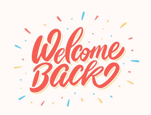 Welcome back banner. Welcome back banner. Vector lettering. Vector hand drawn illustration. welcome sign stock illustrations