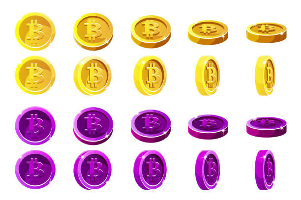 istock Vector animation rotation Orange and Violet 3D Bitcoin coins. Digital or Virtual currencies and electronic cash. 940992458