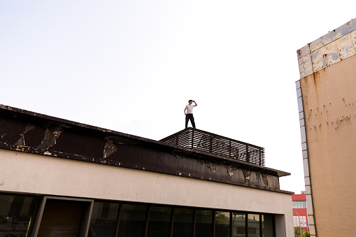 Parkour - Man in jumping and exercising on free running in Taiwan - Taipei