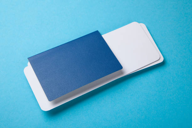istock Passport and air tickets on a blue background. mockup empty blank 940996260