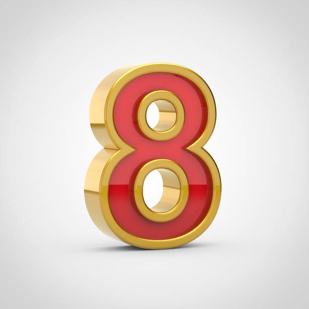 istock Gloosy red number 8 with golden outline isolated on white background. 941001212