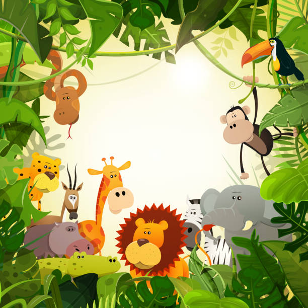 ilustrações, clipart, desenhos animados e ícones de vida selvagem selva animais fundo - snake tropical rainforest animal rainforest