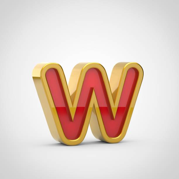 istock Gloosy red letter W lowercase with golden outline isolated on white background. 941004756