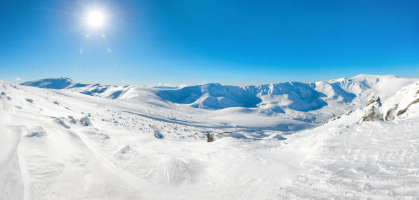 istock Panorama of white winter mountains 941005574