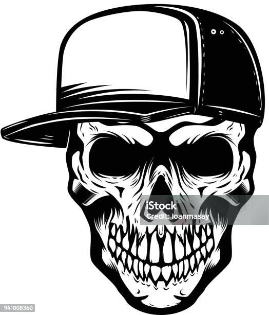 Skull In Baseball Hat Isolated On White Background Design Element For Label Emblem Sign Stock Illustration - Download Image Now