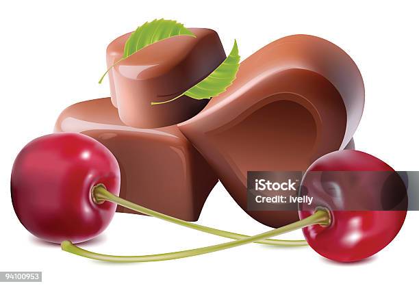 Heartshaped Chocolates With Cherries Stock Illustration - Download Image Now - Brown, Candy, Cherry