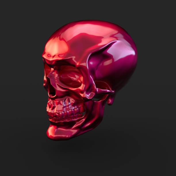 istock Pink glossy skull with light reflections isolated on black background 941013458