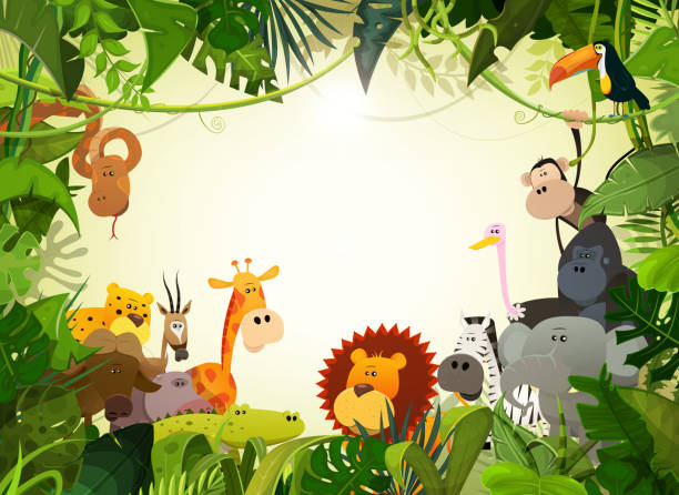 krajobraz zwierząt dzikiej przyrody - grupa zwierząt ilustracje stock illustrations