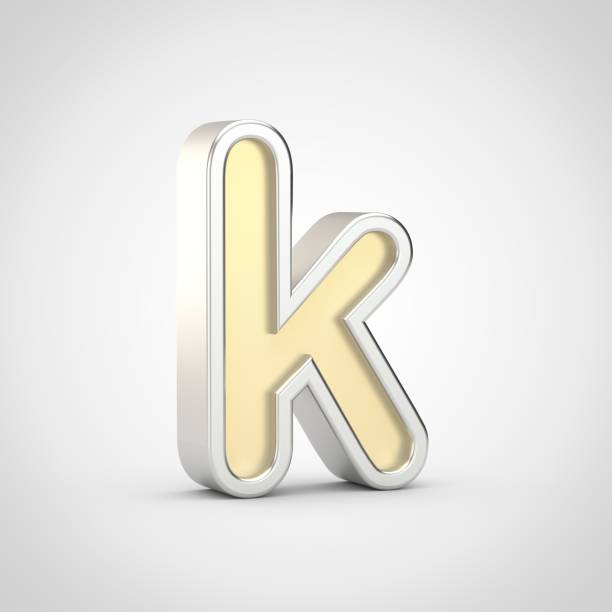 istock Gloosy golden letter K lowercase with silver outline isolated on white background. 941032460