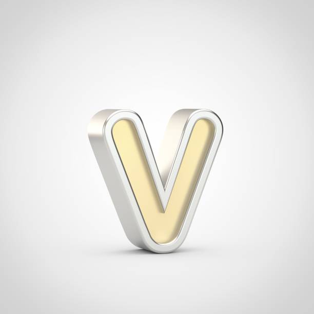 istock Gloosy golden letter V lowercase with silver outline isolated on white background. 941032696