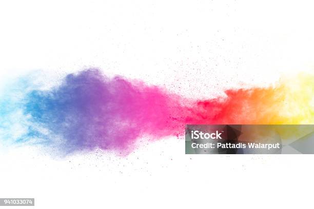Abstract Multi Color Powder Explosion On White Background Freeze Motion Of Color  Dust Particles Splashing Painted Holi In Festival Stock Photo - Download  Image Now - iStock