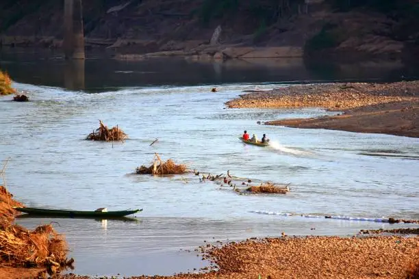 Beautiful landscape of the mountain with forest in the nature and river of countryside at Luangprabang,Laos