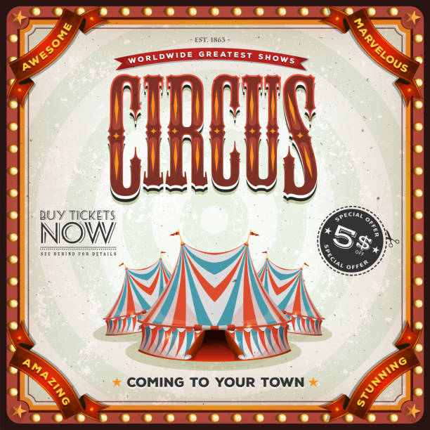 grunge square circus poster - grunge frame scroll shape old fashioned stock-grafiken, -clipart, -cartoons und -symbole