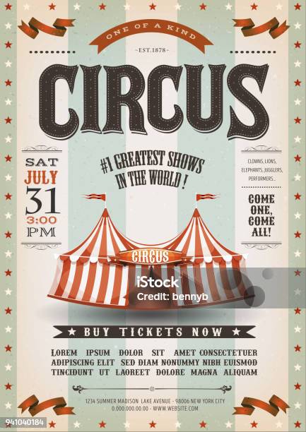 Vintage Grunge Circus Poster Stock Illustration - Download Image Now - Circus, Traveling Carnival, Retro Style