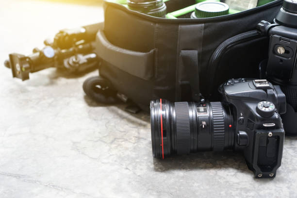istock Bag and appliances for photography top view 941047082