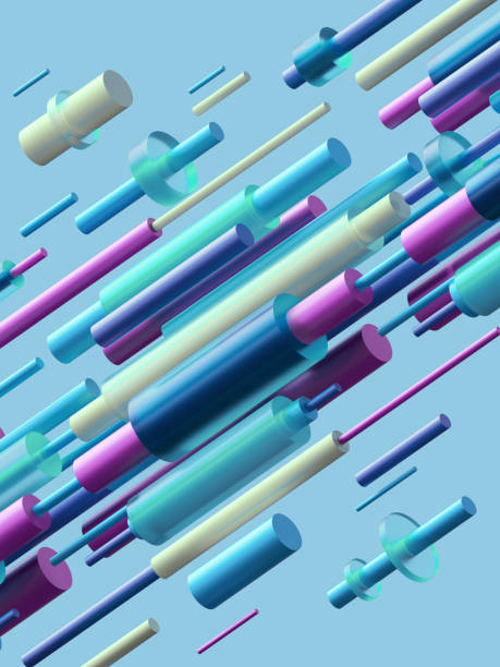 istock 3d render, digital illustration, abstract geometric shapes, pastel blue background, purple colorful cylinder, dynamic pattern 941047568