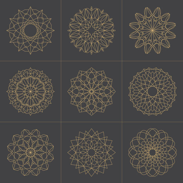 Collection of Geometric shapes Collection of design elements geometric shapes with line art style mandala stock illustrations