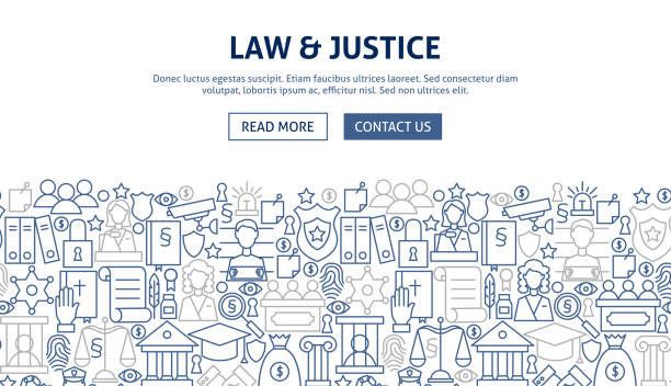 Law Justice Banner Design Law Justice Banner Design. Vector Illustration of Line Web Concept. lawyer backgrounds stock illustrations