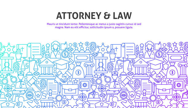 Attorney & Law Concept Attorney & Law Concept. Vector Illustration of Line Website Design. Banner Template. lawyer backgrounds stock illustrations
