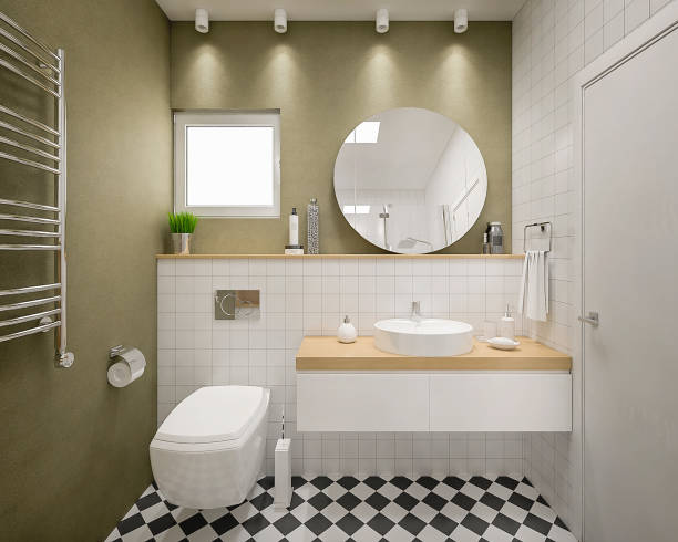 moderno cuarto de baño 3d render - bathroom bathroom sink sink design fotografías e imágenes de stock