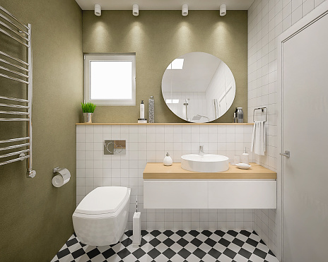 3d render of a cozy bathroom ready to be made and used in some apartment.