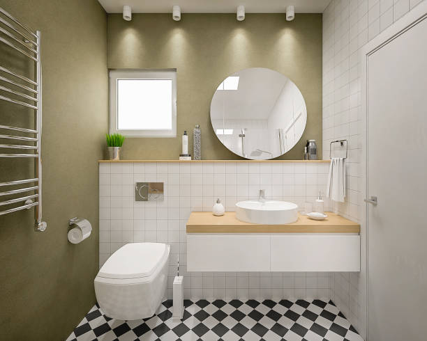 Modern 3d bathroom render 3d render of a cozy bathroom ready to be made and used in some apartment. bathroom sink stock pictures, royalty-free photos & images