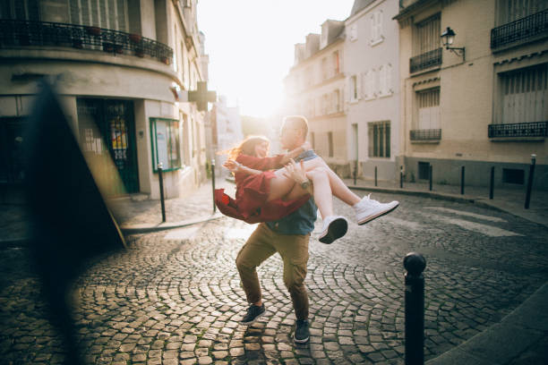 Photo of a lovely couple resting in Paris stock photo