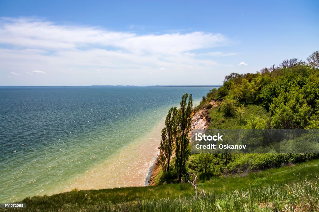 High bank of Tsimlyansk Reservoir in Russia Beautiful view high bank of the Tsimlyansk reservoir in Russia on sunny day Authority Stock Photo