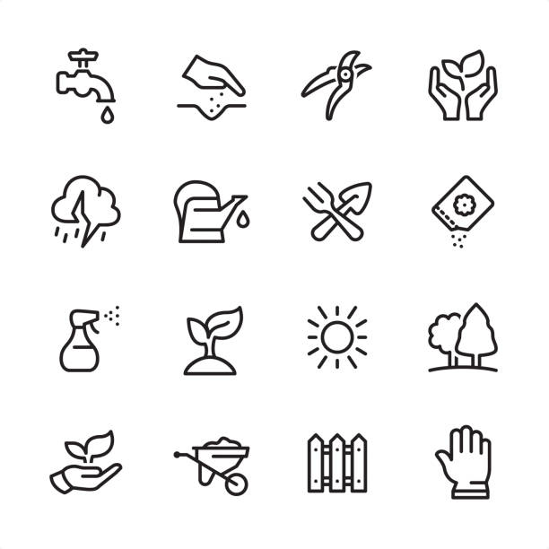 садоводство - набор значков контуров - leaf human hand computer icon symbol stock illustrations