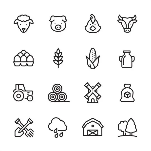 Vector illustration of Agriculture - outline icon set