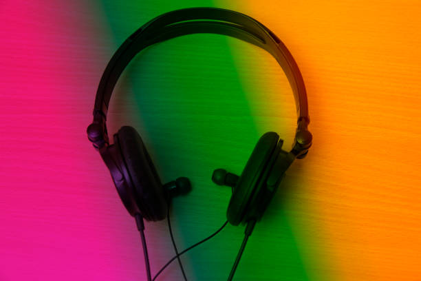 istock Earphone, headphone on desk very colorful 941076614