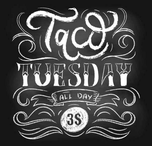 illustrations, cliparts, dessins animés et icônes de taco mardi chalkboard vector affiche avec lettrage et s’épanouit. - take out food white background isolated on white american cuisine