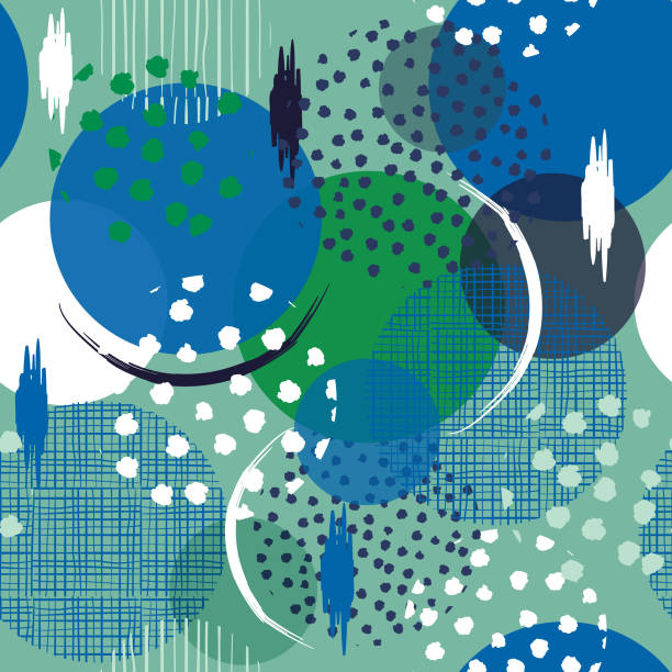 istock Seamless many pattern in big polka Dots. Fill in with hand drawn texture in sketch style. Simple moders on pastel green background.. 941086784