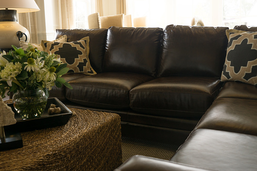 Comfy living room with leather sectional sofa