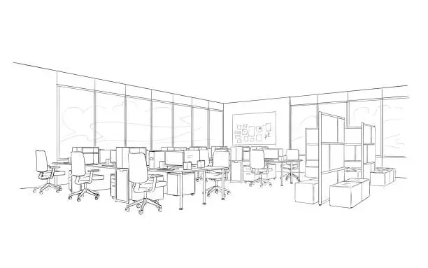 Vector illustration of Office interior. Open space .