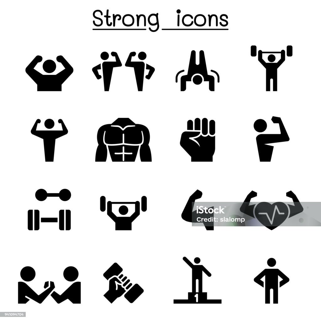 Conjunto de iconos de fitness y fuerte - arte vectorial de Ícono libre de derechos