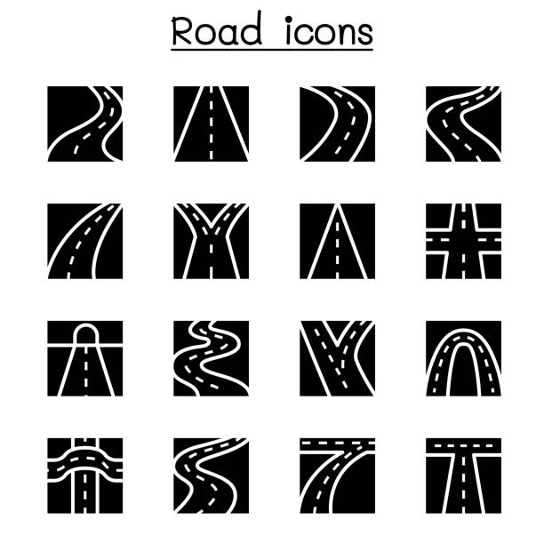 Road icon set Road icon set vector illustration graphic design sidewalk icon stock illustrations