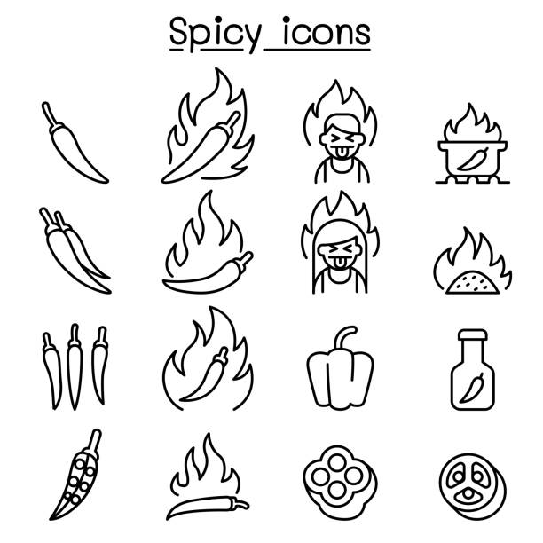 Chili & Spicy icon set in thin line style Chili & Spicy icon set in thin line style peppery bolete stock illustrations